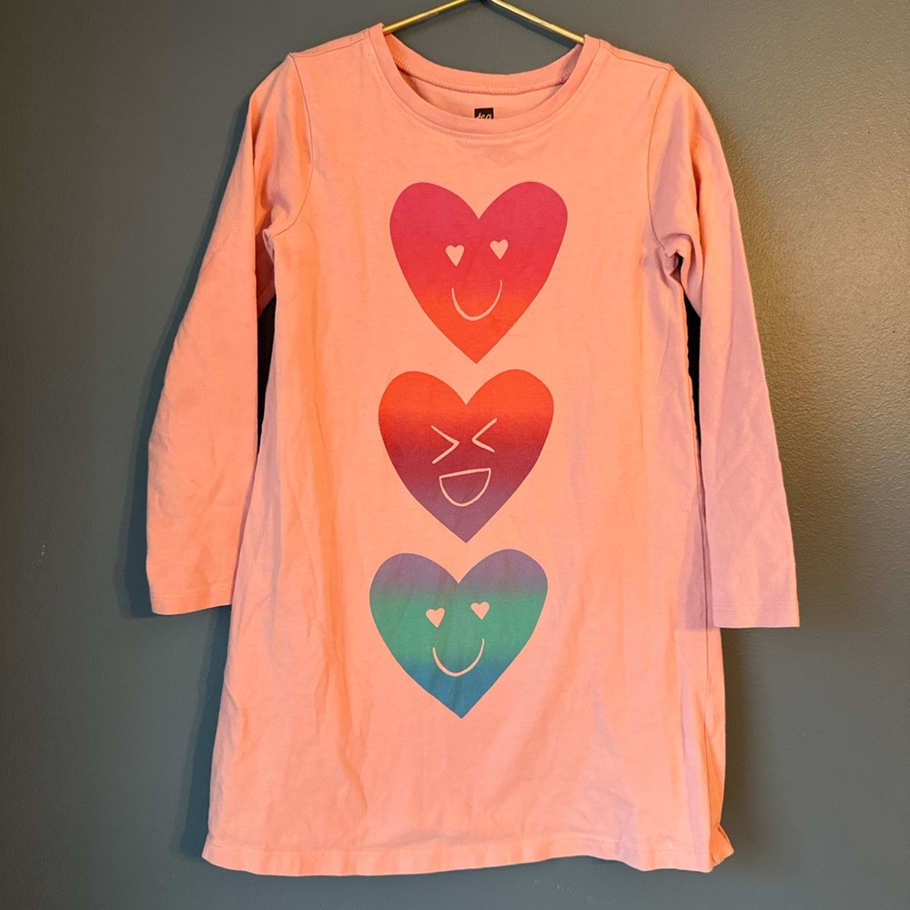 Tea collection Pink Long Sleeve Dress with Heart Emojis